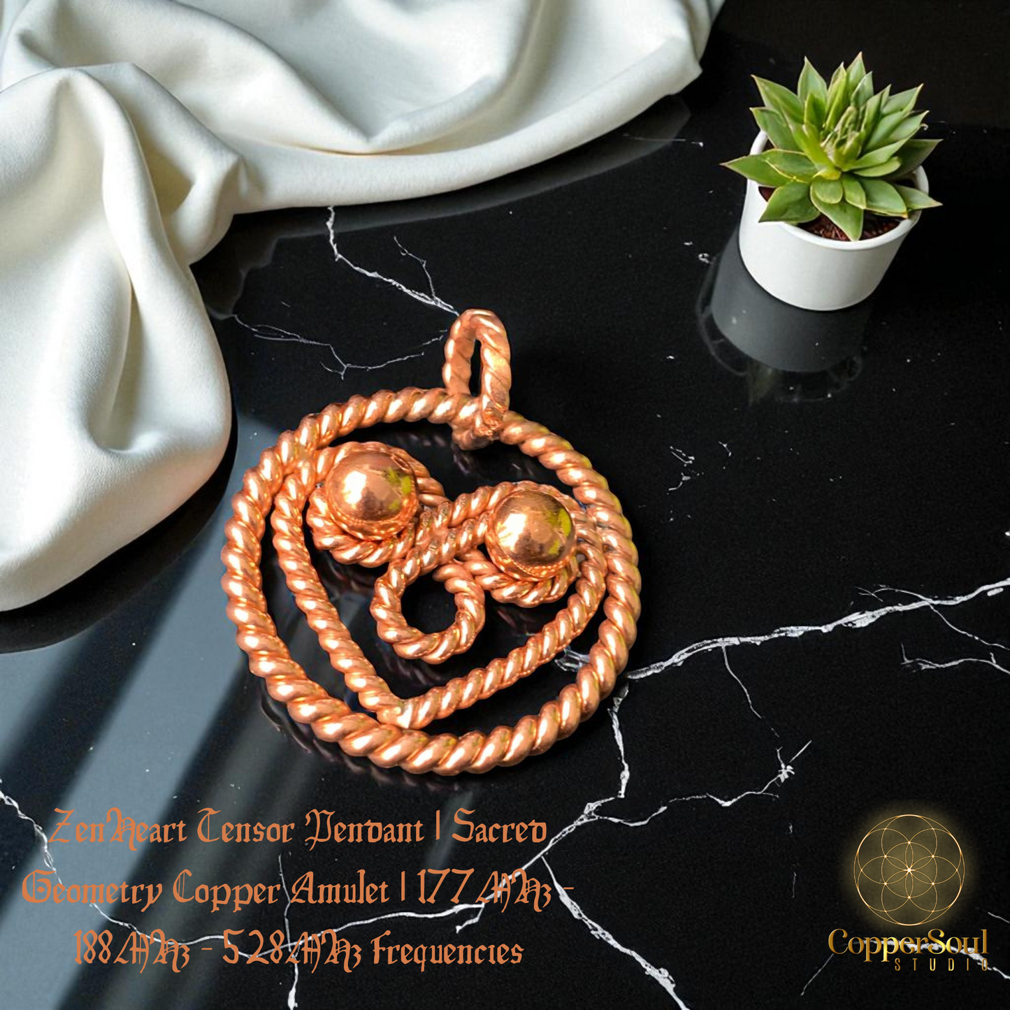 ZenHeart Tensor Pendant – Sacred Geometry Copper Amulet