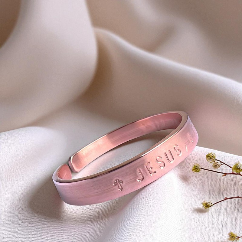 Open Copper Cuff Bracelet – Hand-Engraved Cross Symbol