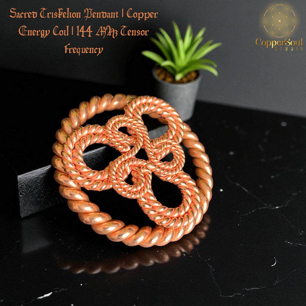 Sacred Triskelion Pendant – 144 MHz Copper Energy Coil