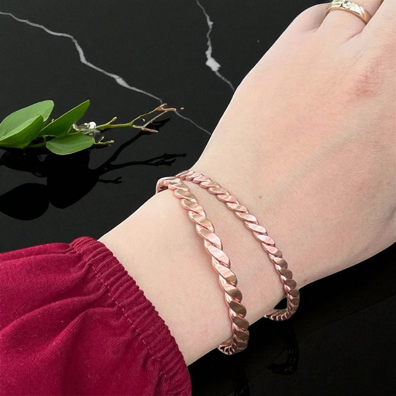 Flat Twisted Copper Bracelet – Pure Red Copper Open Cuff