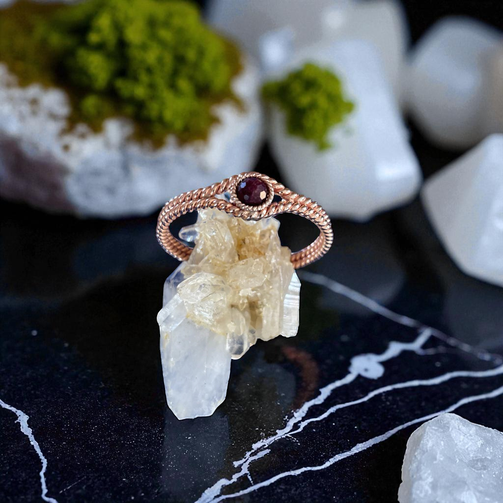 Tensor Copper Cuff Bracelet 432Hz with Natural Stone – Solid Red Copper, Adjustable Freesize