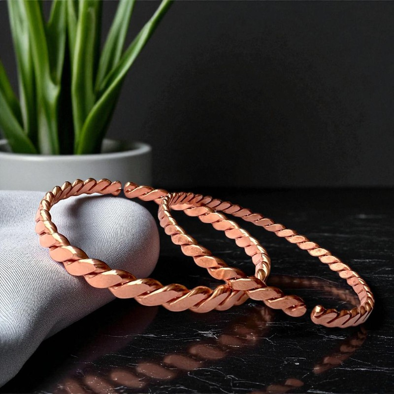 Flat Twisted Copper Bracelet – Pure Red Copper Open Cuff