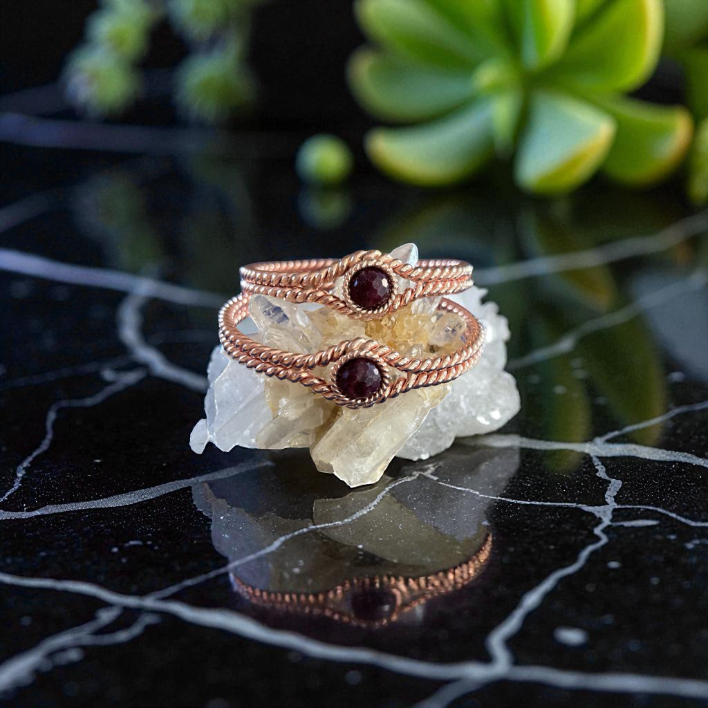 Tensor Copper Cuff Bracelet 432Hz with Natural Stone – Solid Red Copper, Adjustable Freesize