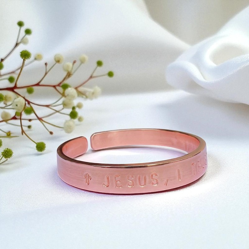Open Copper Cuff Bracelet – Hand-Engraved Cross Symbol
