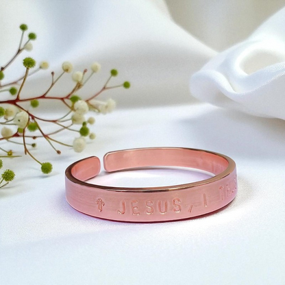 Open Copper Cuff Bracelet – Hand-Engraved Cross Symbol