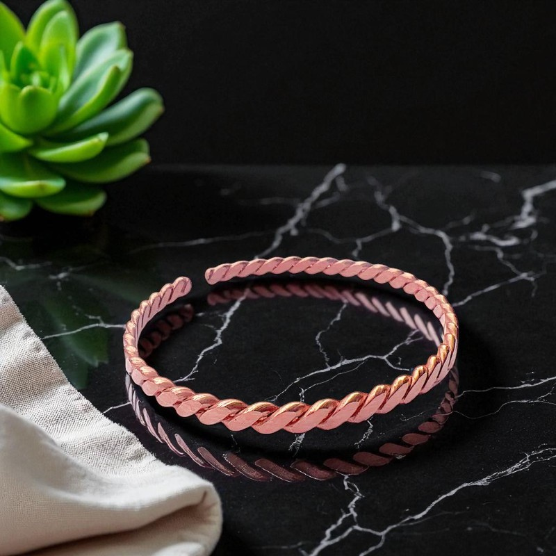 Flat Twisted Copper Bracelet – Pure Red Copper Open Cuff