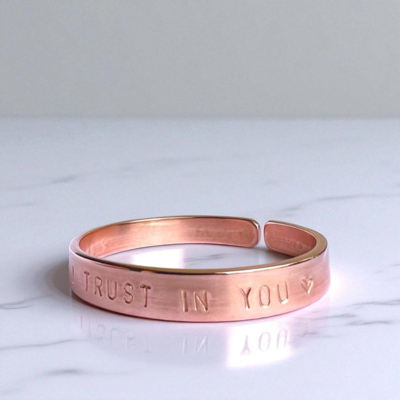 Open Copper Cuff Bracelet – Hand-Engraved Cross Symbol