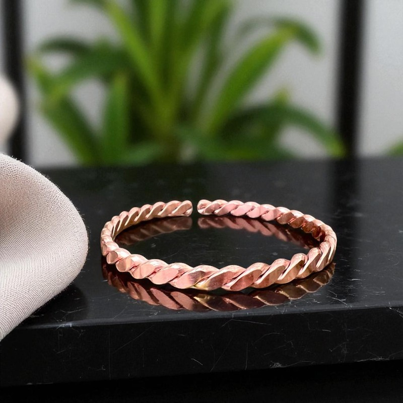 Flat Twisted Copper Bracelet – Pure Red Copper Open Cuff