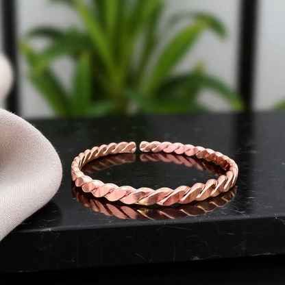 Flat Twisted Copper Bracelet – Pure Red Copper Open Cuff