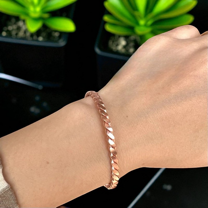 Flat Twisted Copper Bracelet – Pure Red Copper Open Cuff