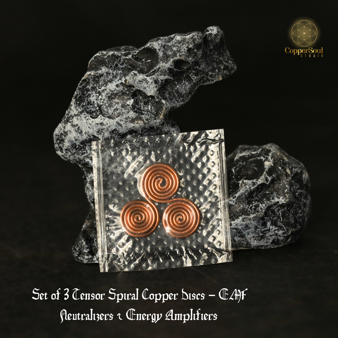 Set of 3 Tensor Spiral Copper Discs – EMF Neutralizers & Energy Amplifiers