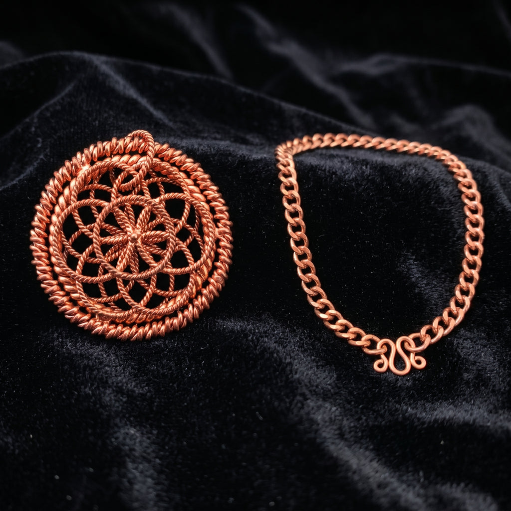Handmade Copper Tensor Pendant V1 – Sacred Geometry Design (144MHz, 188MHz, 432MHz)