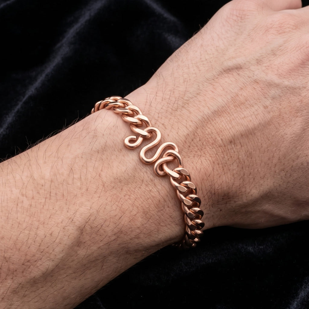 Classic Curb Chain Copper Bracelet - Handmade Flat-Link Solid Copper Bracelet