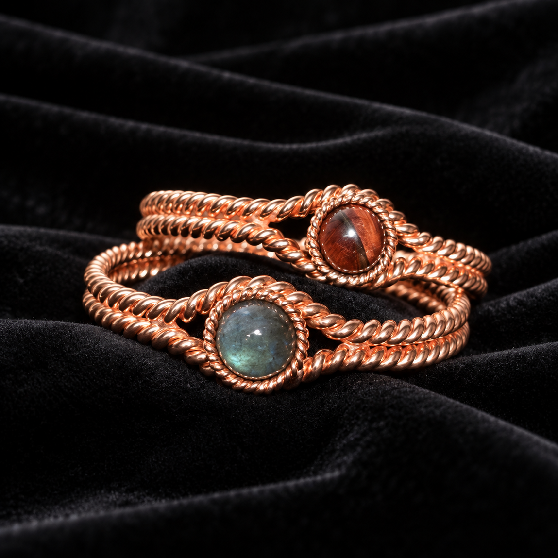 Twisted Tide Copper Cuff - Labradorite/Tiger's Eye