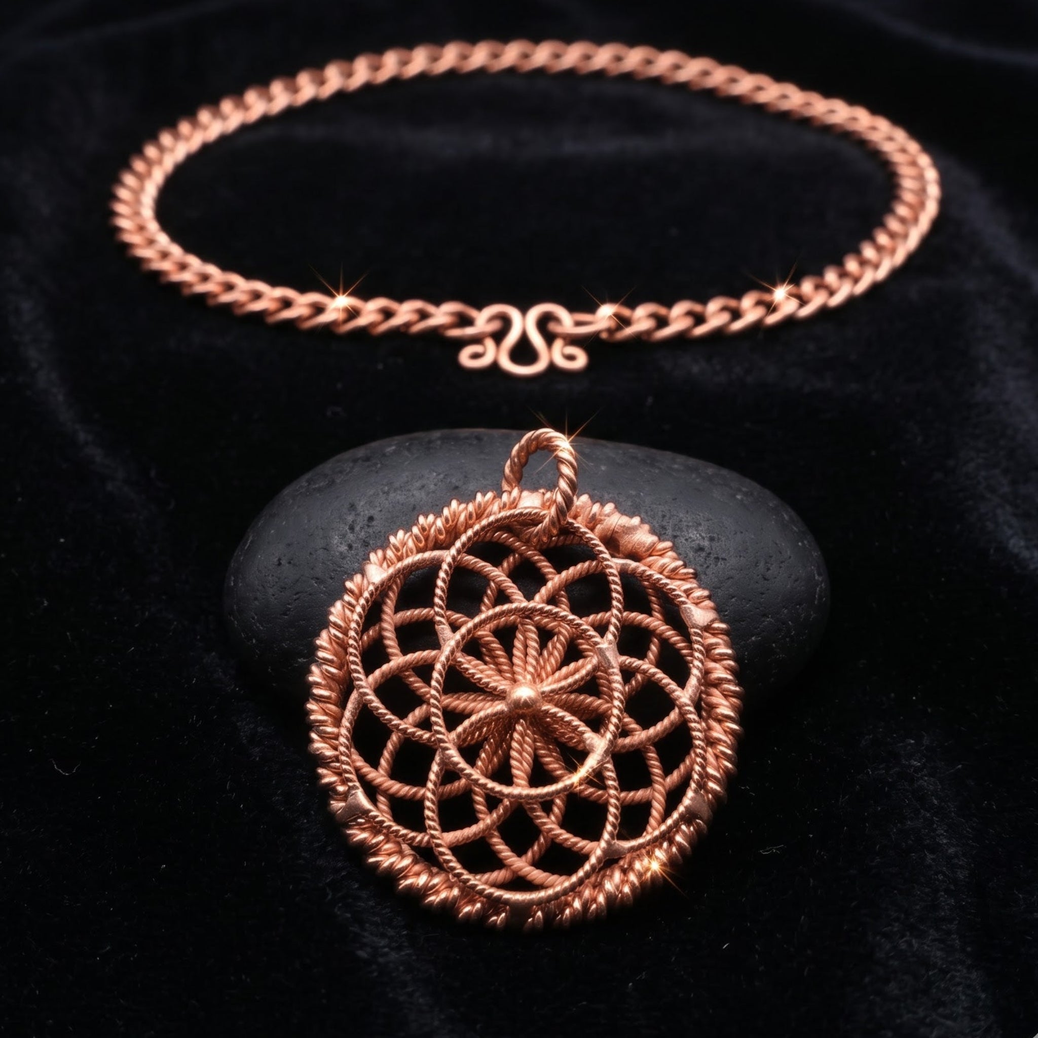 Flower of Life Copper Pendant Necklace V4 - Handmade Sacred Geometry Jewelry