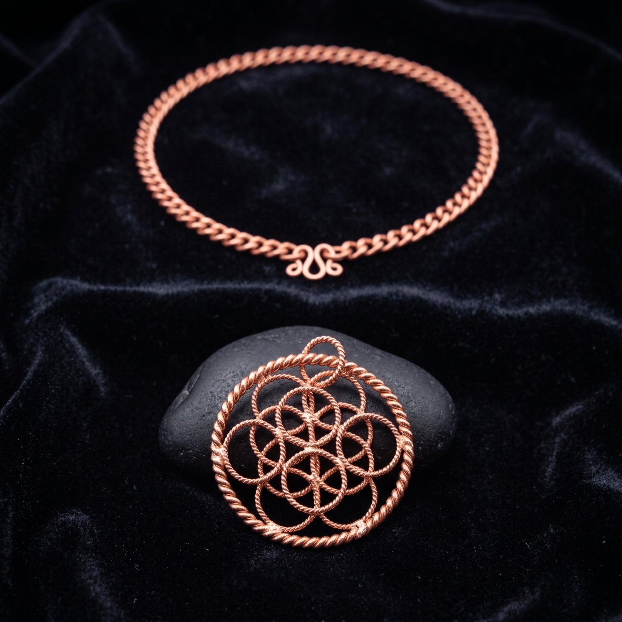 Tensor Flower with 188 MHz + Galactic Cubit Rings – Pure Red Copper