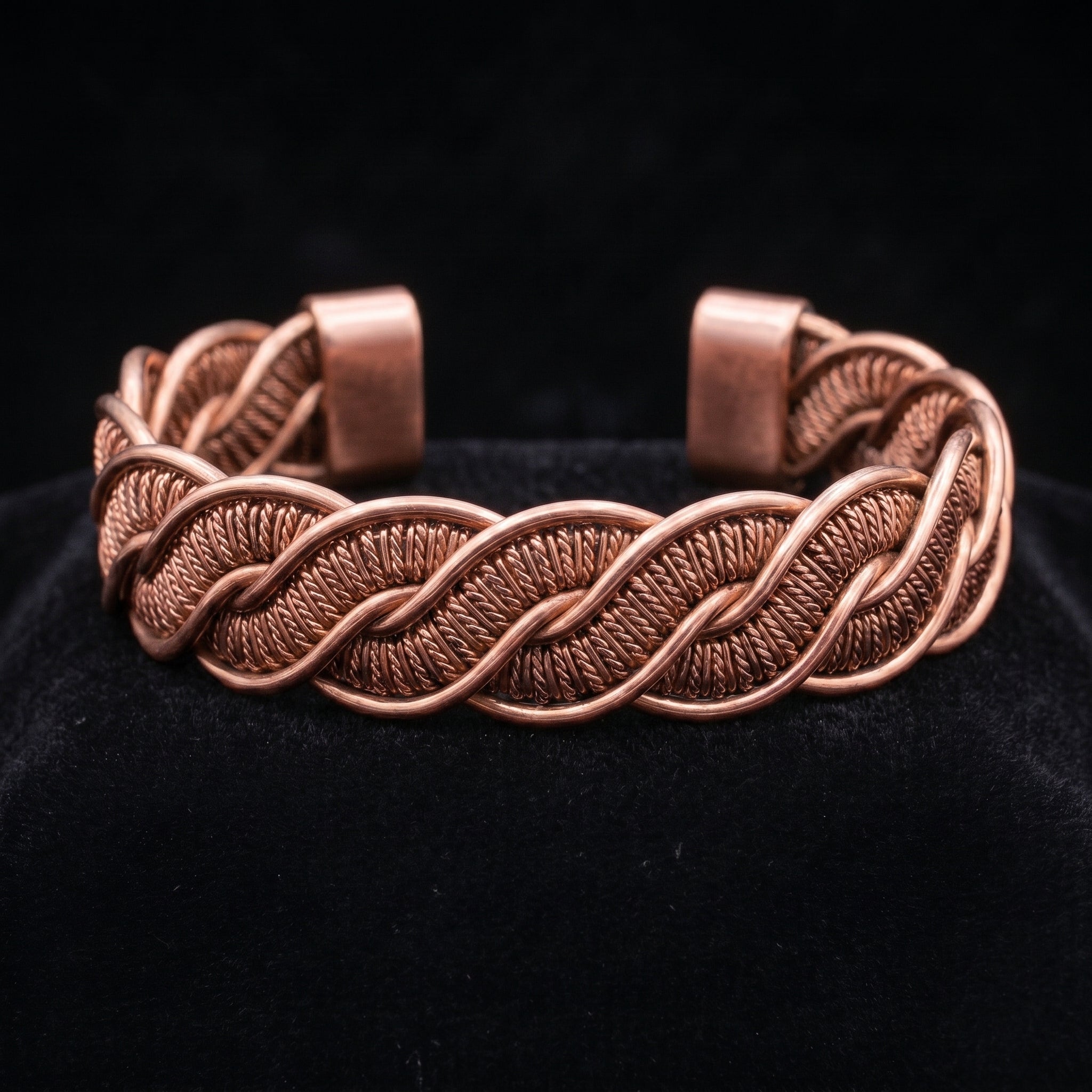 Intricate Braided Copper Cuff Bracelet - Handmade Detailed Copper Bangle