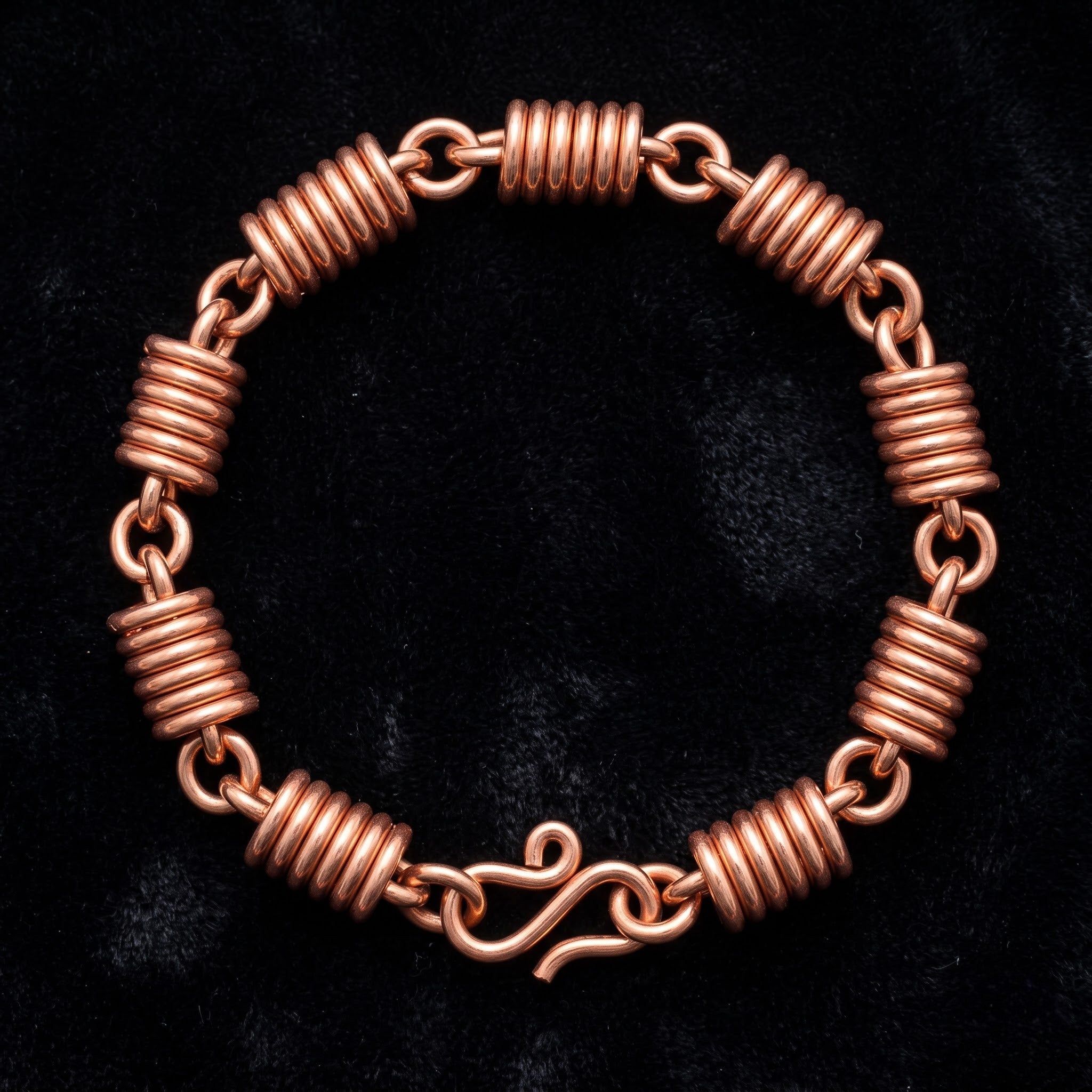 Coiled Barrel Bead Copper Bracelet - Handmade Chain Link Copper Bracelet