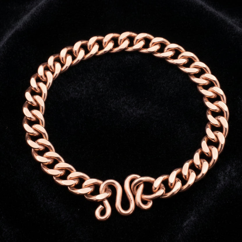 Classic Curb Chain Copper Bracelet - Handmade Flat-Link Solid Copper Bracelet