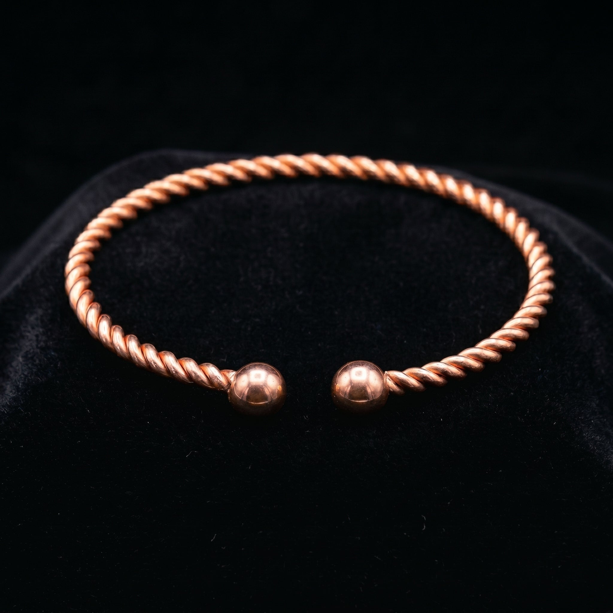 Handcrafted Copper Torque Necklace — Twisted Rope with Ball Ends