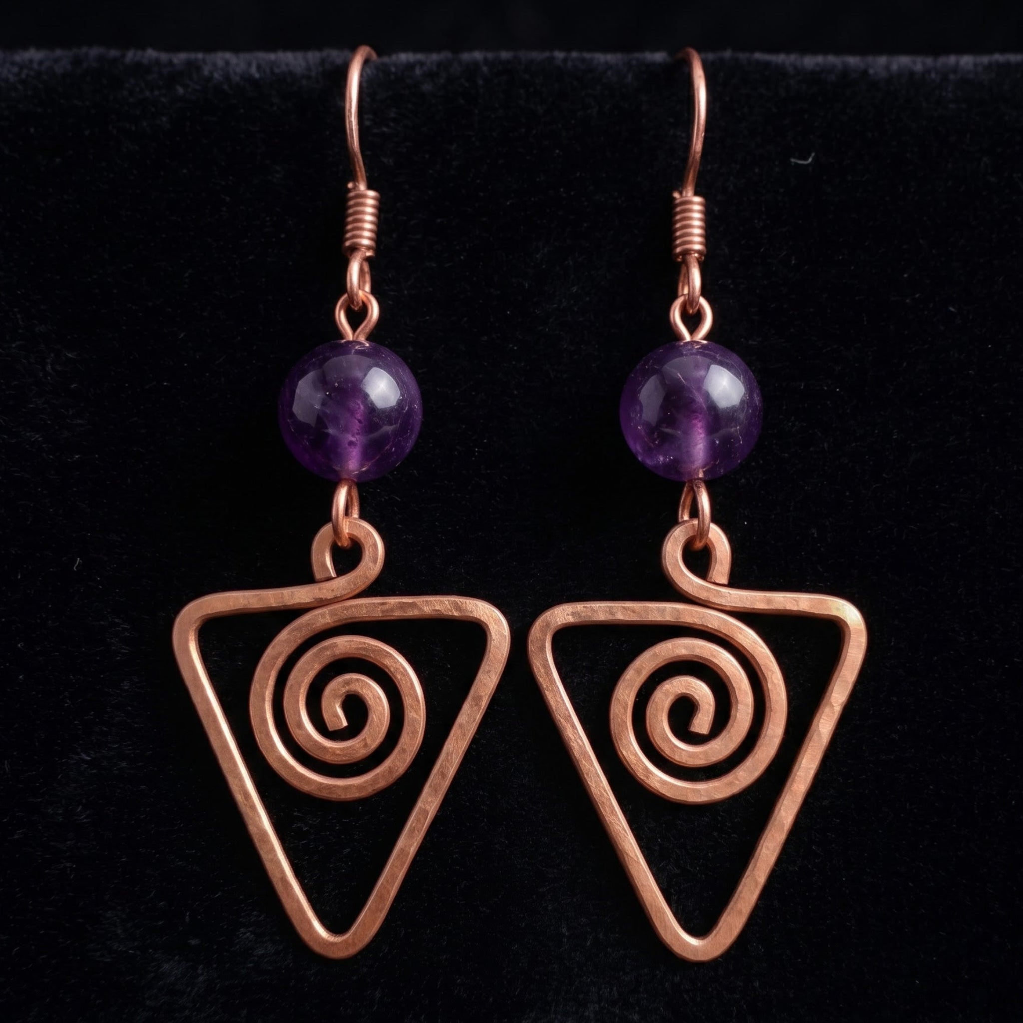Amethyst Copper Triangle Earrings