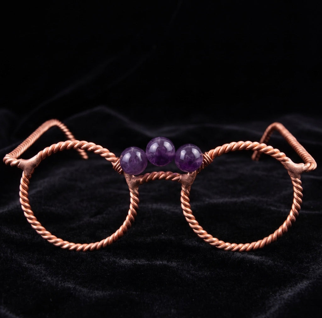 Handmade Copper Tensor Glasses V2 – Amethyst Point Edition (144 Hz, 177 Hz)