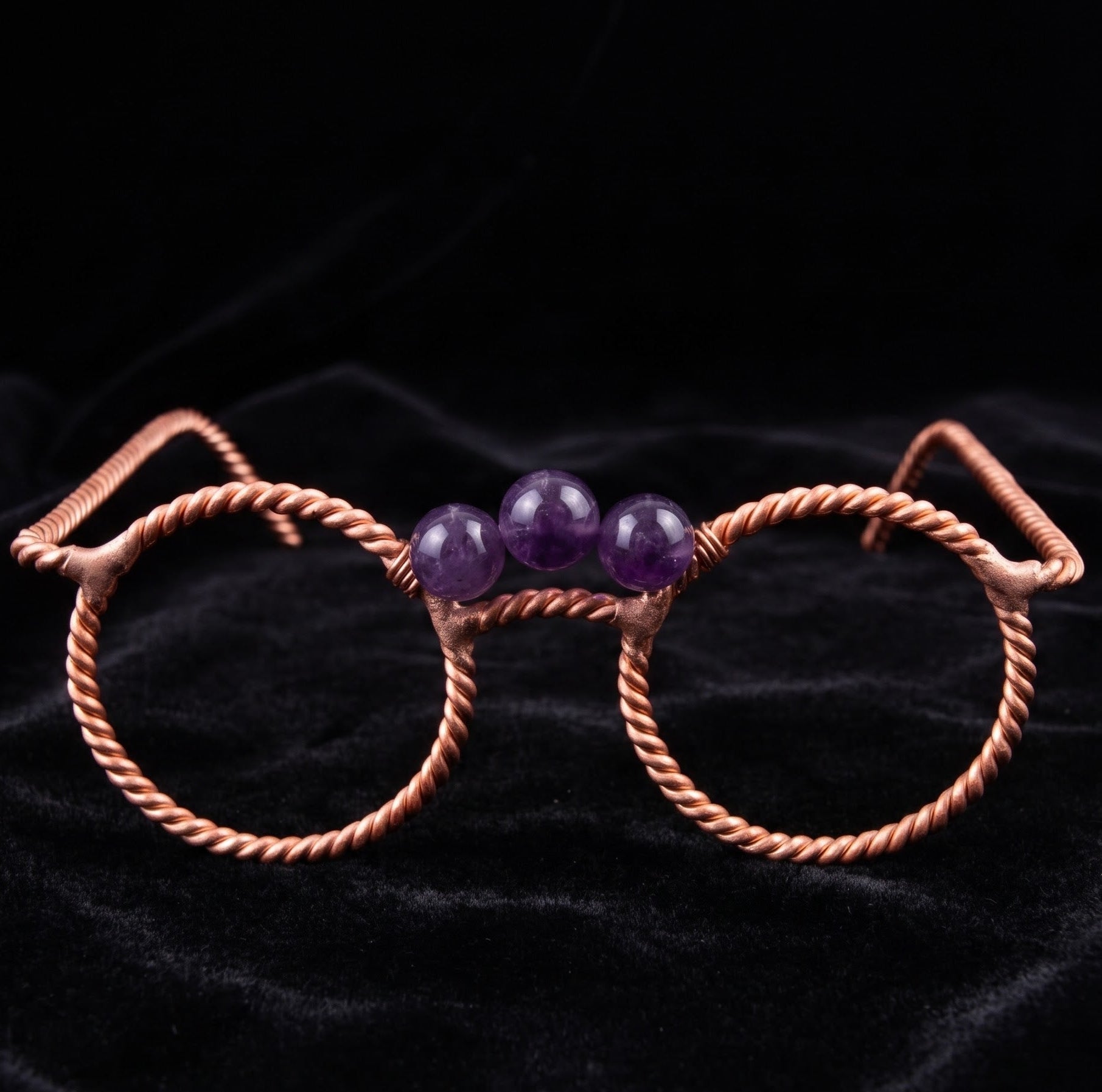 Handmade Copper Tensor Glasses V2 – Amethyst Point Edition (144 Hz, 177 Hz)