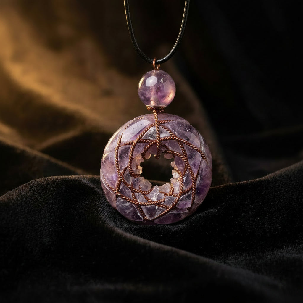 Amethyst & Clear Quartz Torus Pendant