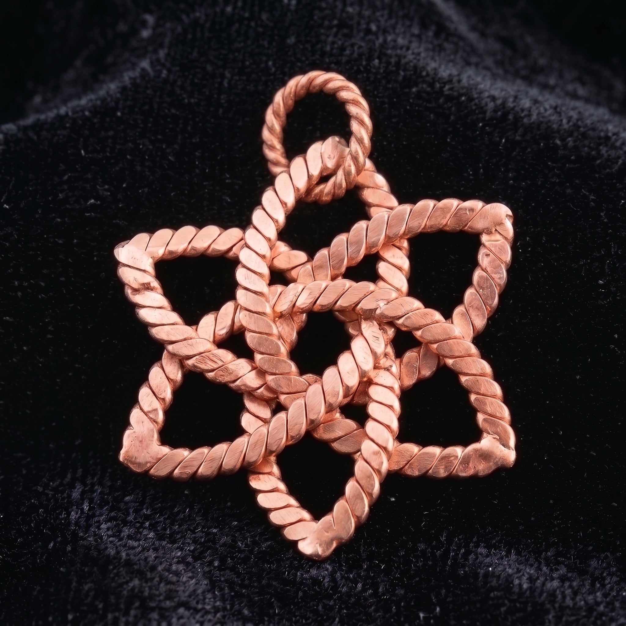 Celtic Star Copper Pendant 432MHz - Handmade Twisted Rope Wire Knot Necklace