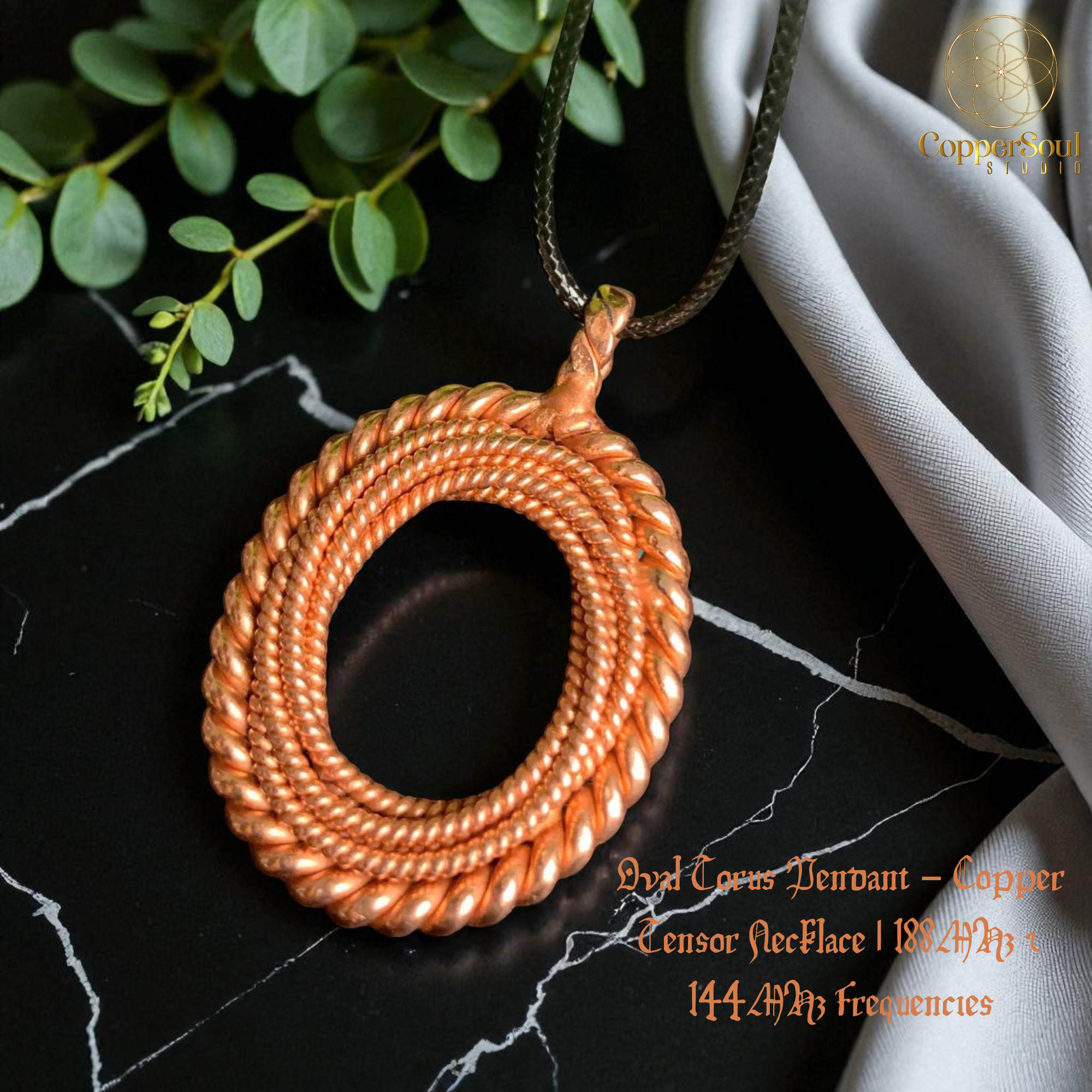 Oval Torus Pendant – 188 & 144 MHz Copper Necklace