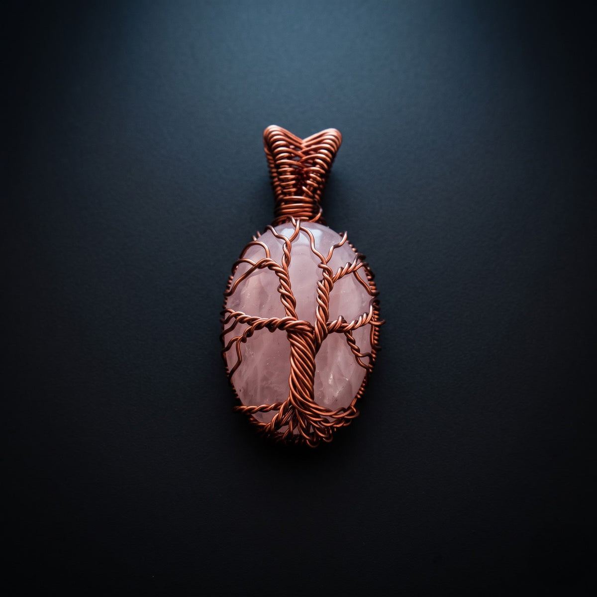 Tree of Life – Rose Quartz Copper Pendant