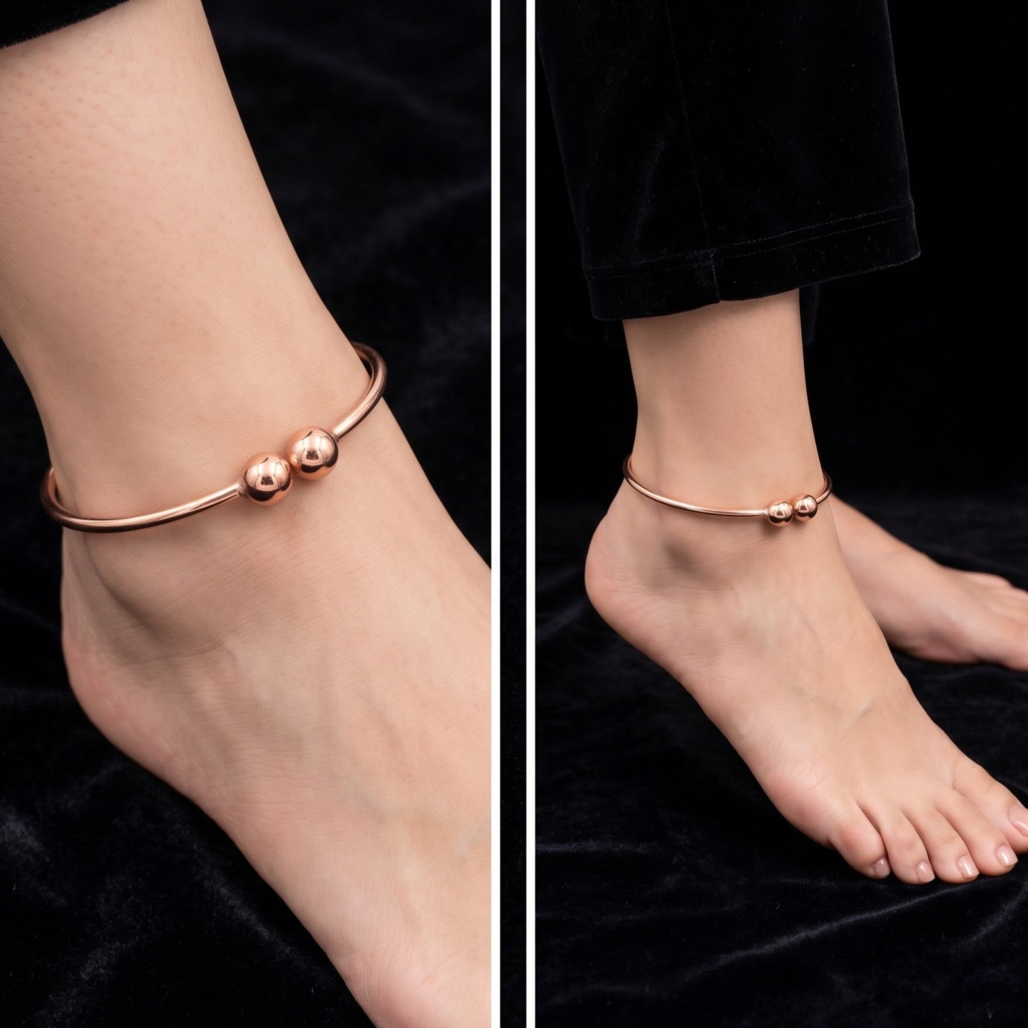 Minimalist Ball End Copper Cuff Anklet - Handmade Polished Copper Anklet