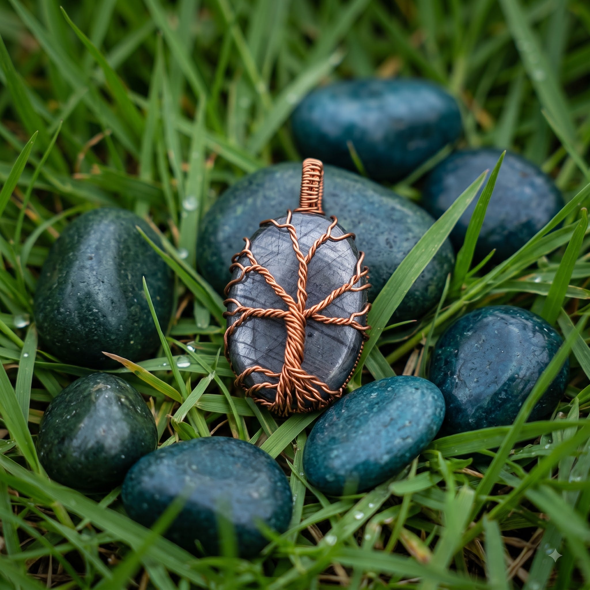Raw Sapphire Tree of Life Pendant - Handmade Copper Wire Wrapped Necklace