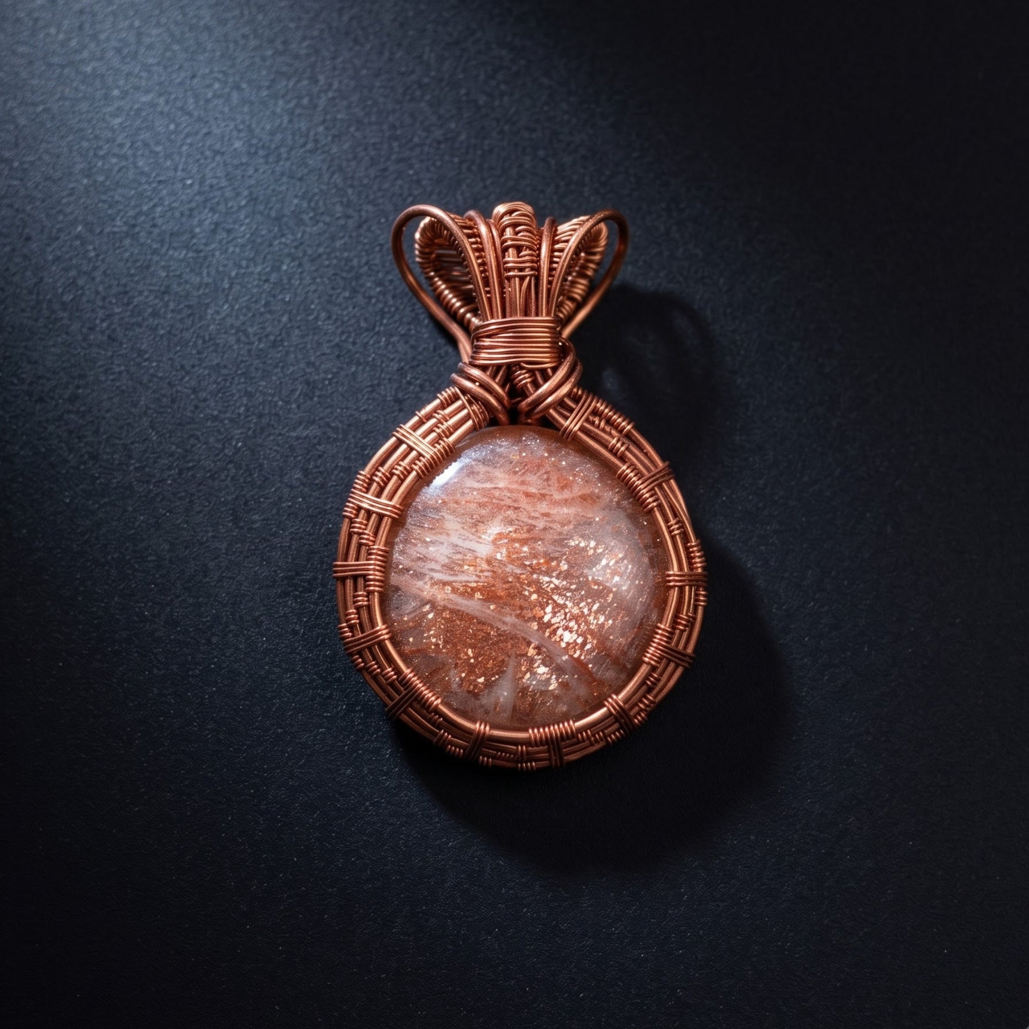 Sunstone Solar Crown — Copper Wire Wrap Pendant