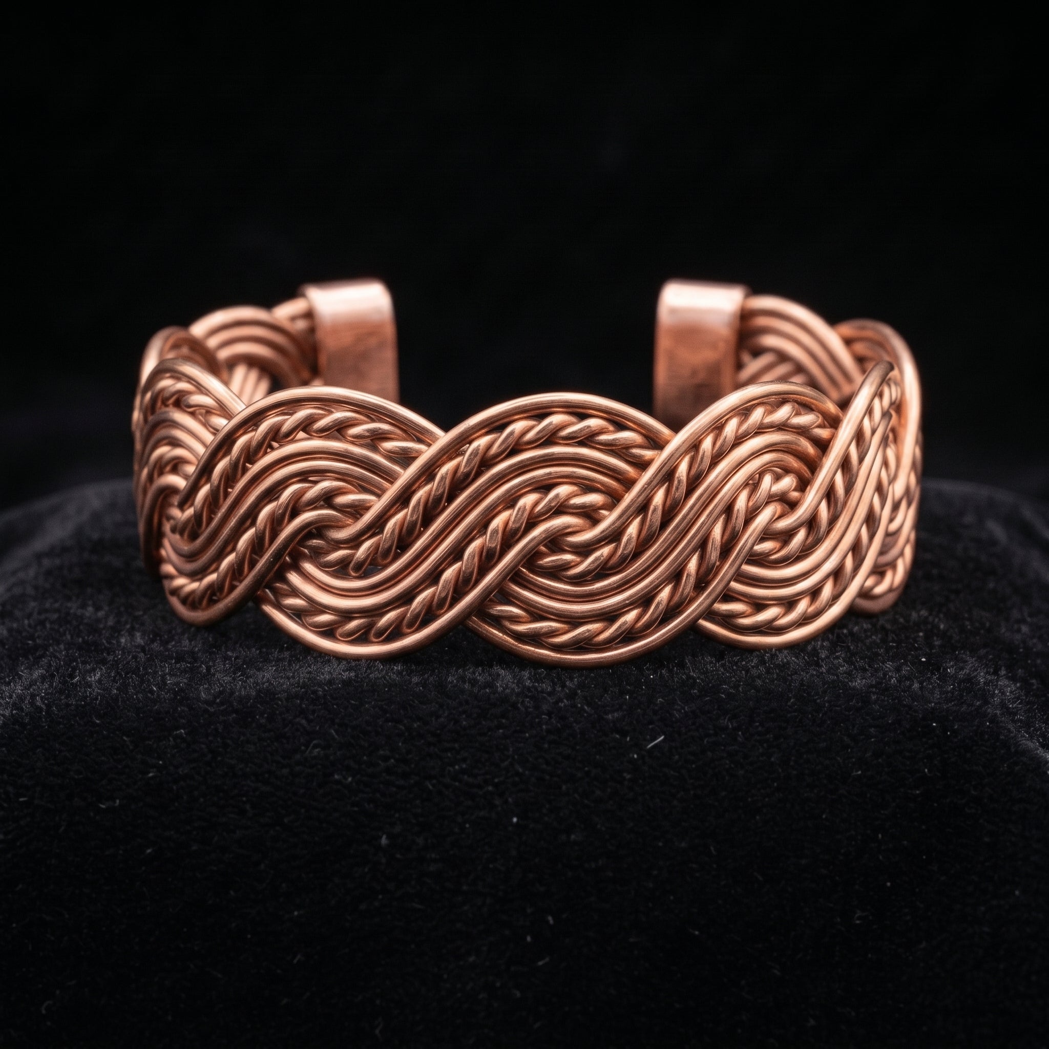 Wide Braided Copper Cuff Bracelet - Handmade Chunky Copper Bangle for Men & Women