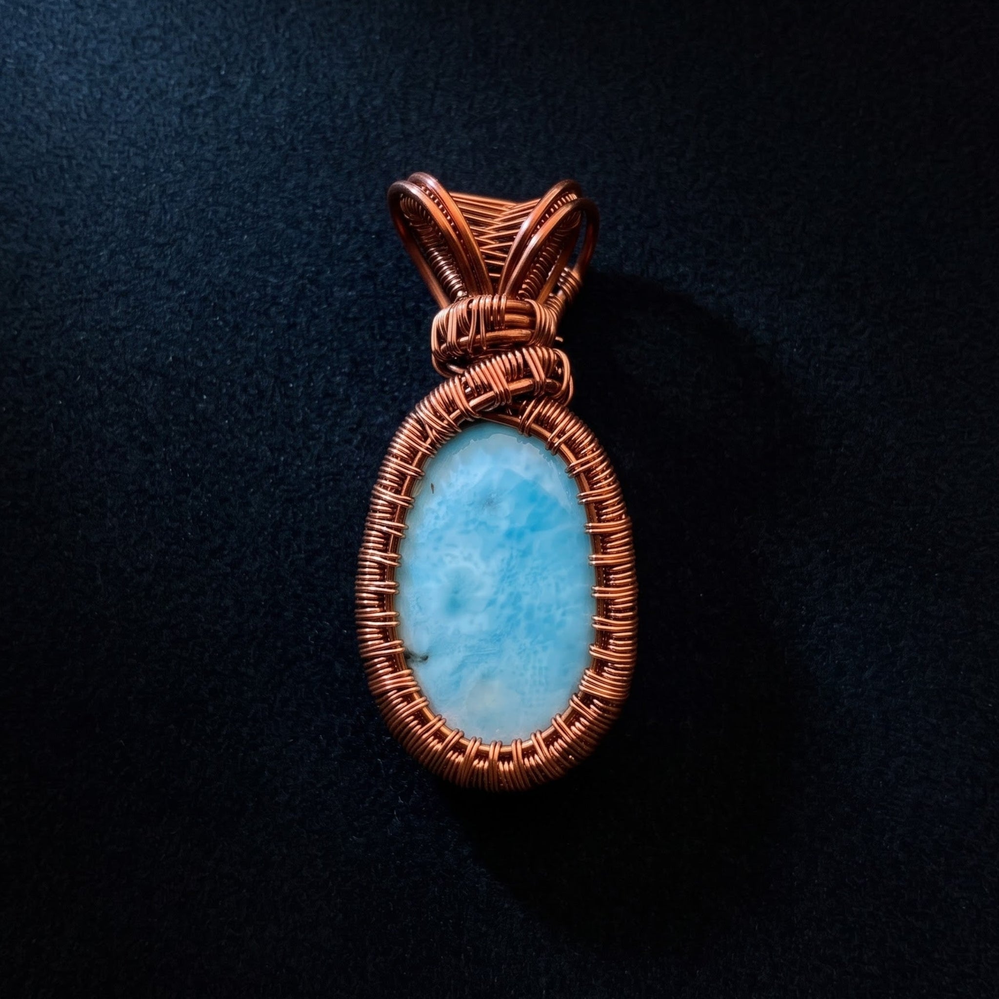 Sky Blue Waves – Copper Wrapped Larimar Pendant