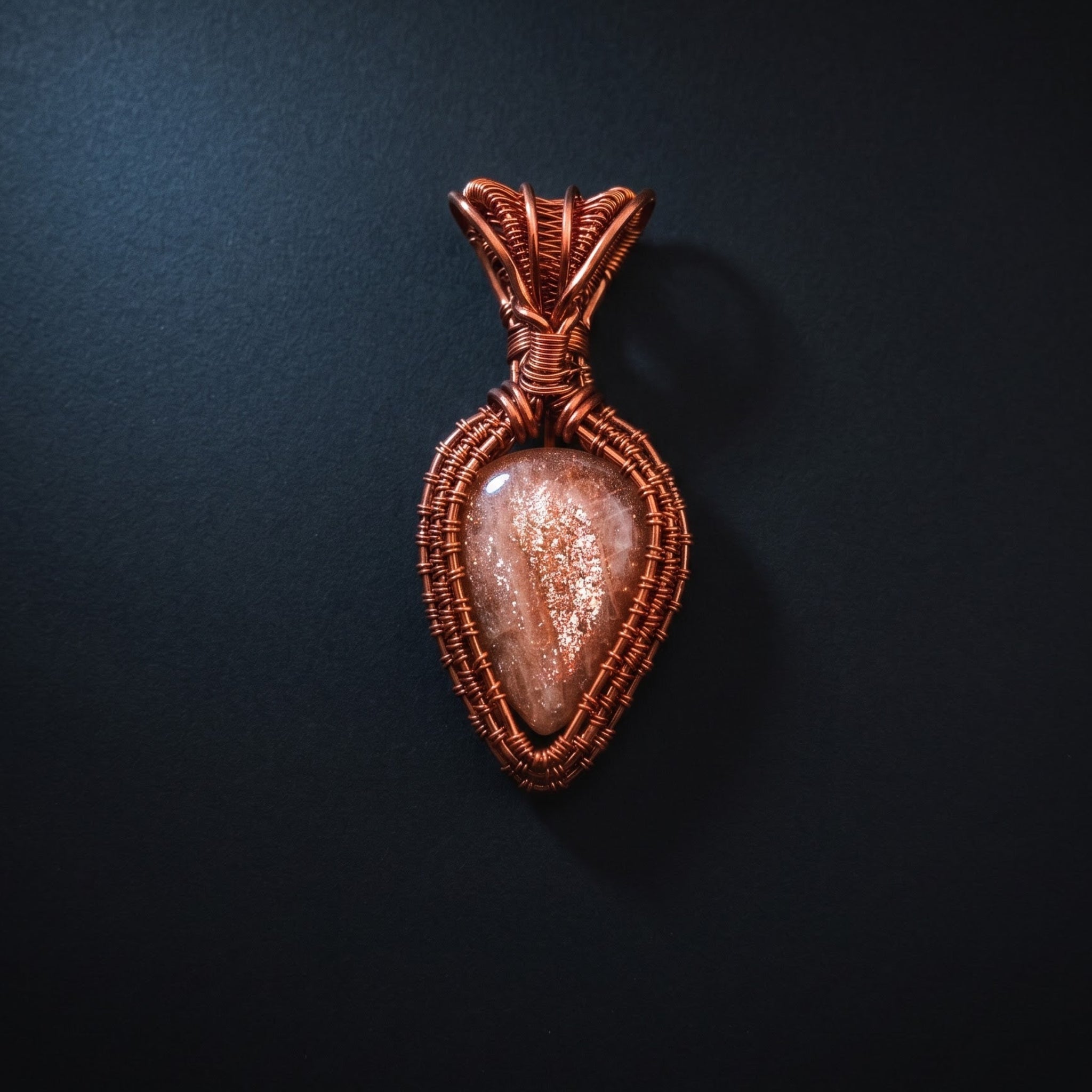 Sunstone Solar Crown — Copper Wire Wrap Pendant S1