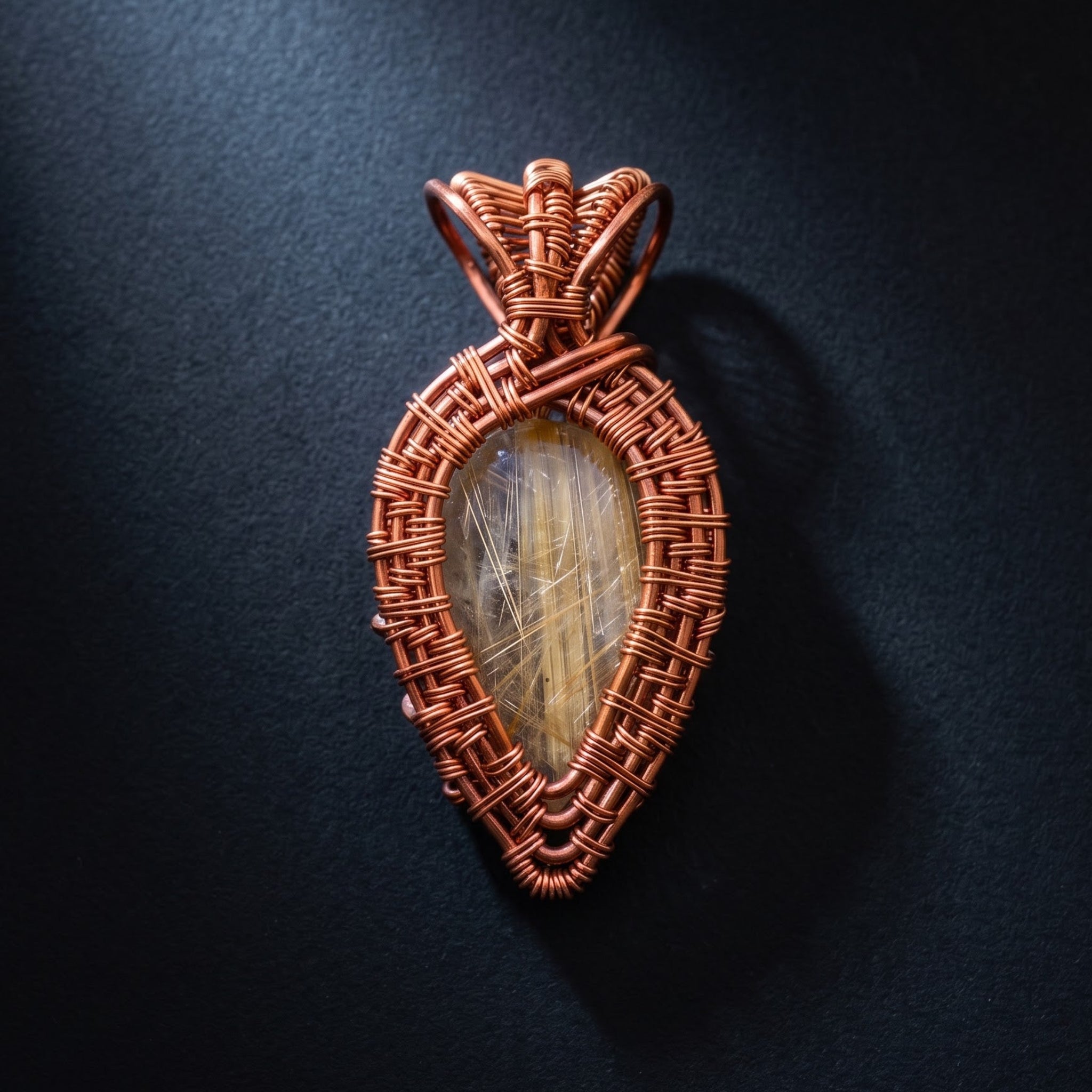 Golden Rutilated Quartz Copper Pendant V1