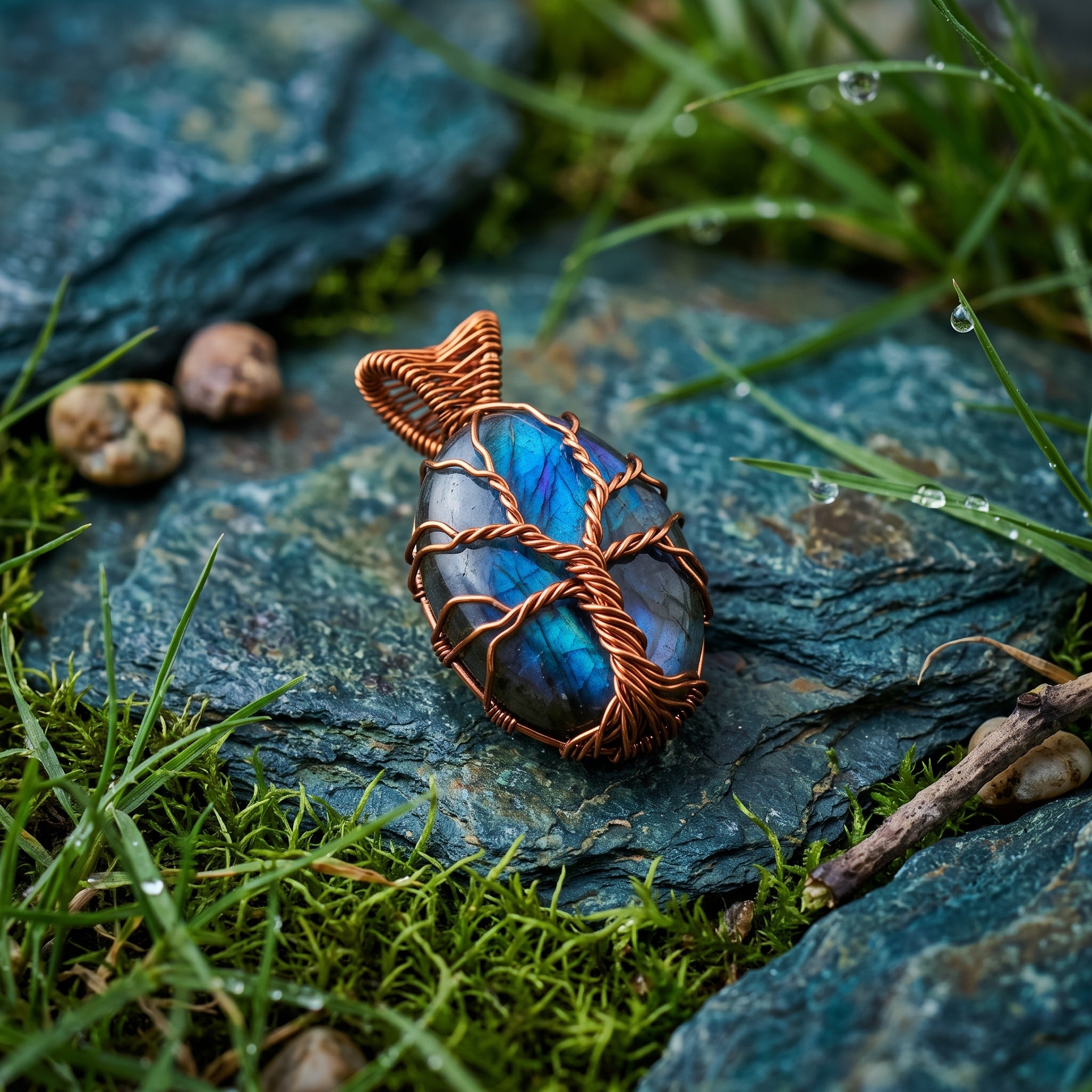 Tree of Life – Labradorite Copper Pendant (Compact)