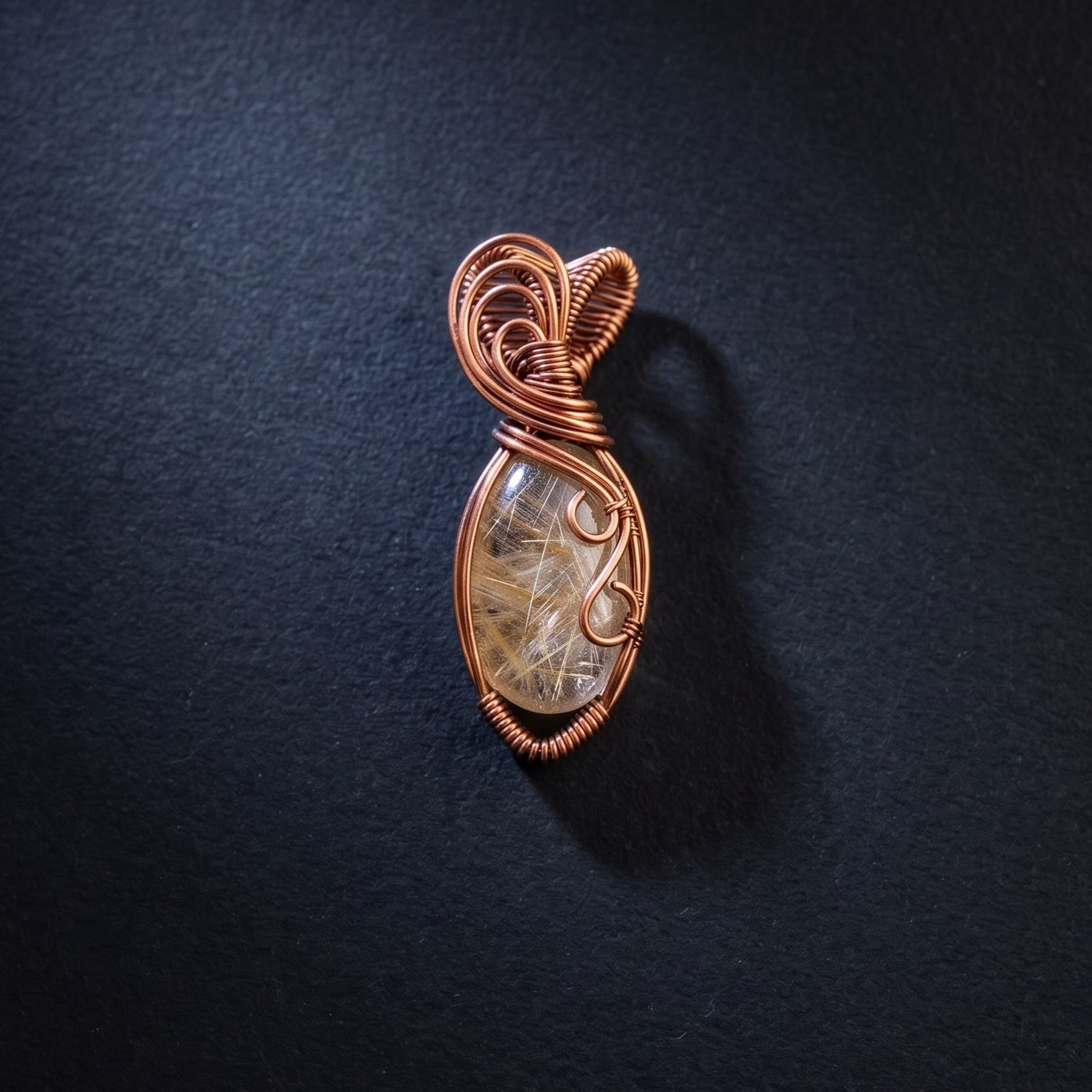 Golden Rutilated Quartz — Copper Wire Wrap Pendant