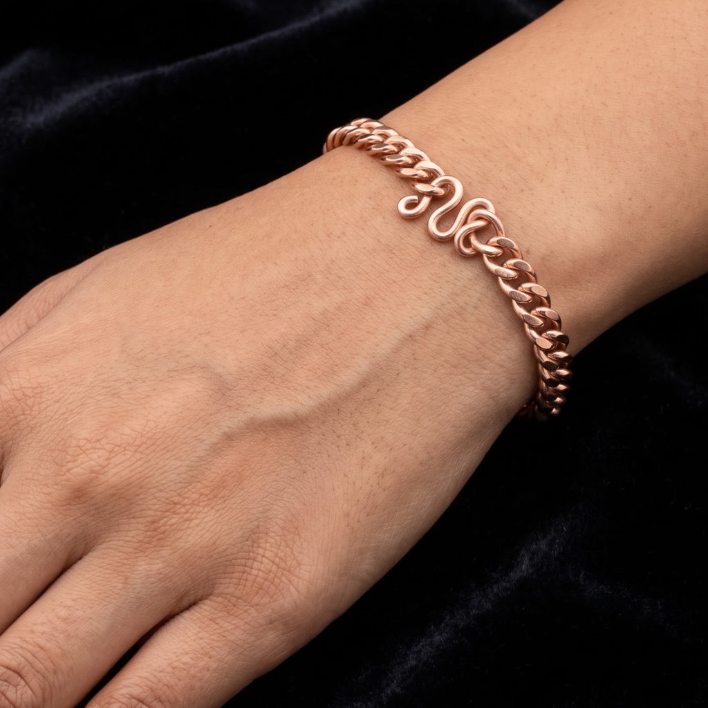 Classic Curb Chain Copper Bracelet - Handmade Flat-Link Solid Copper Bracelet
