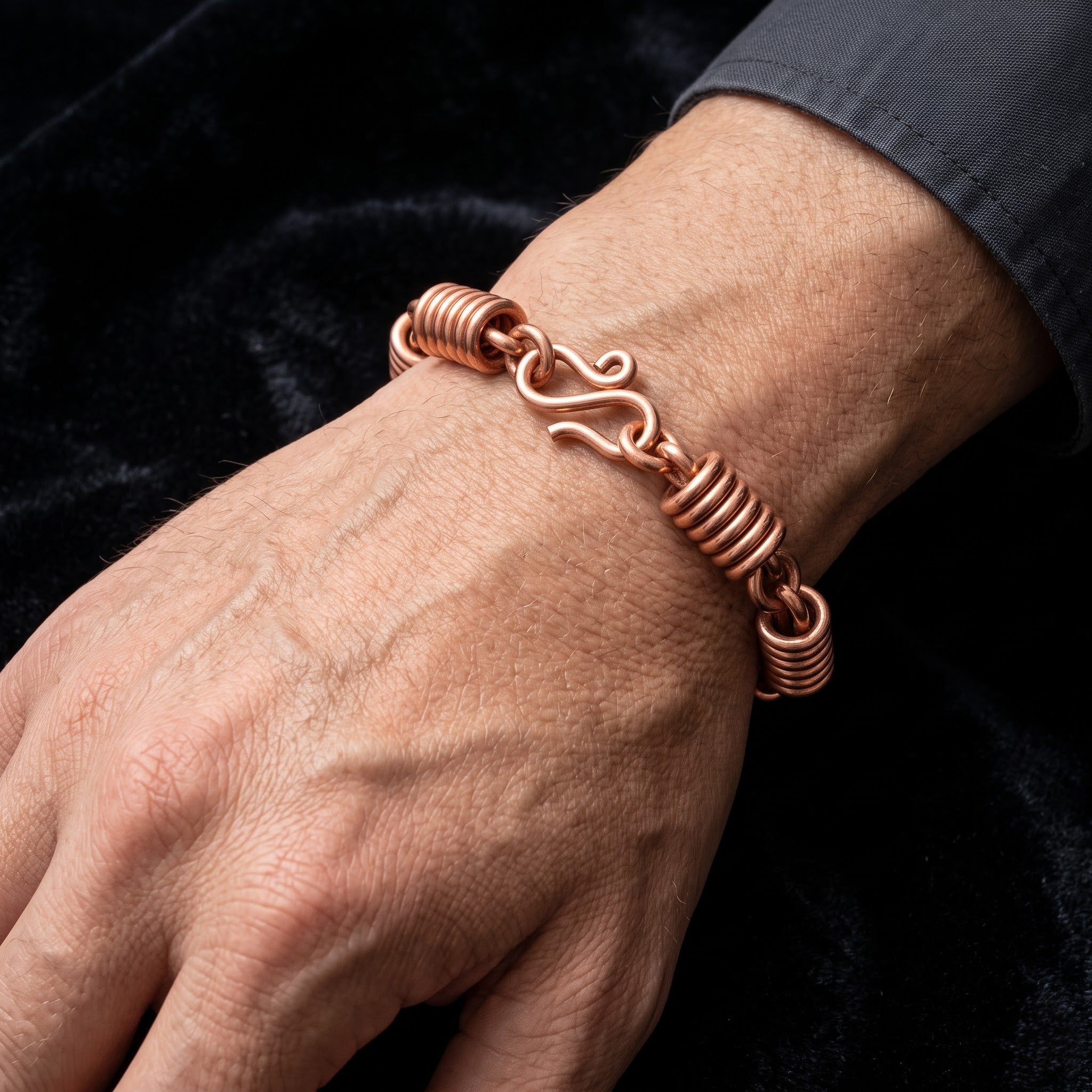Coiled Barrel Bead Copper Bracelet - Handmade Chain Link Copper Bracelet