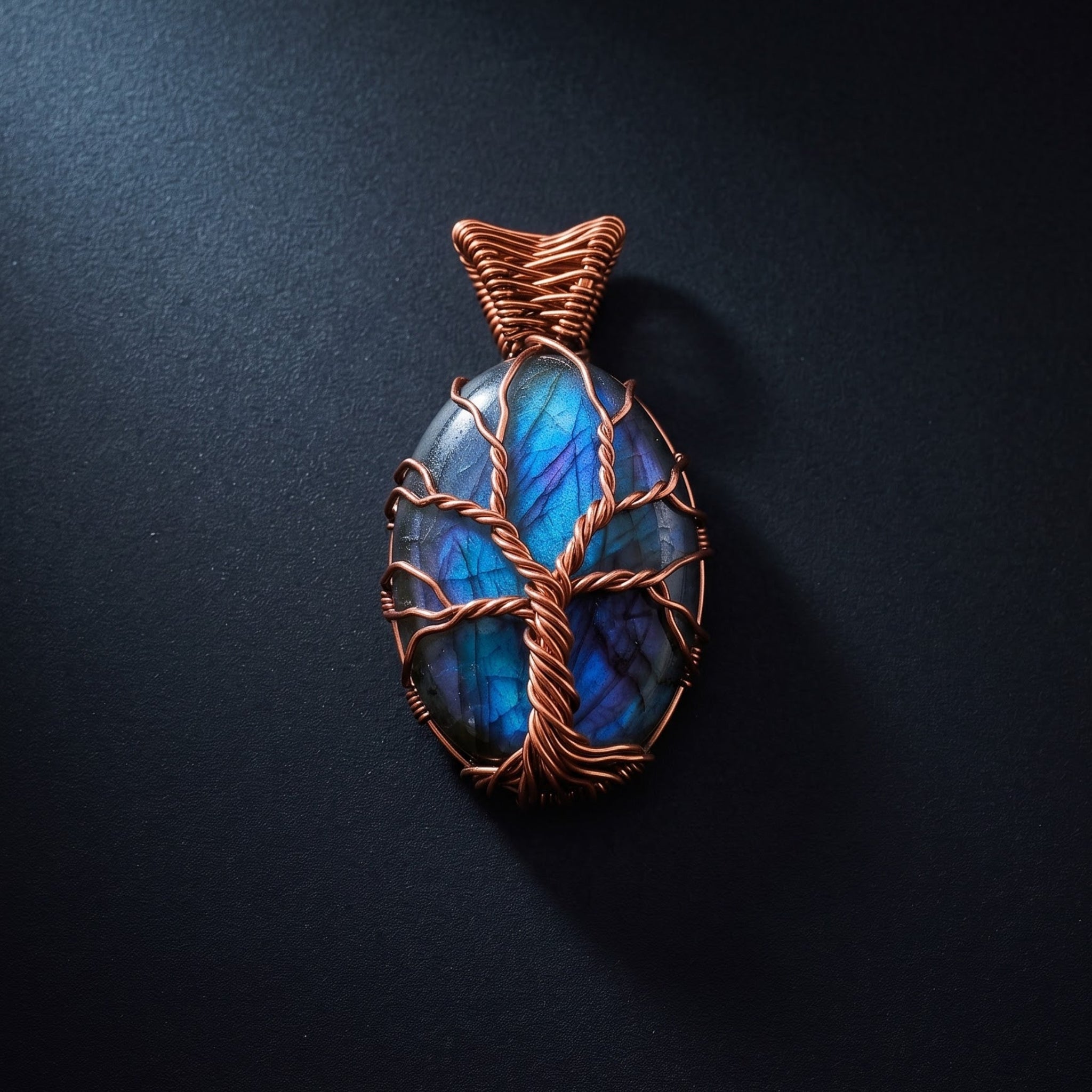 Tree of Life – Labradorite Copper Pendant (Compact)