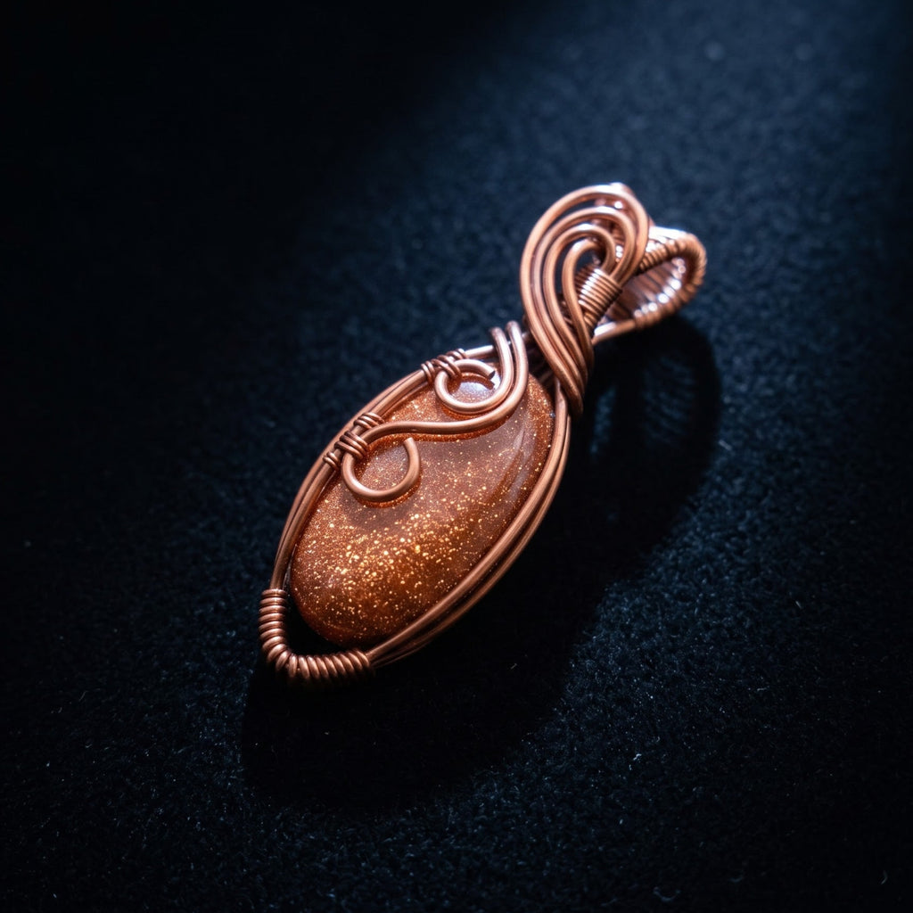 Sunstone Solar Crown — Copper Wire Wrap Pendant S4