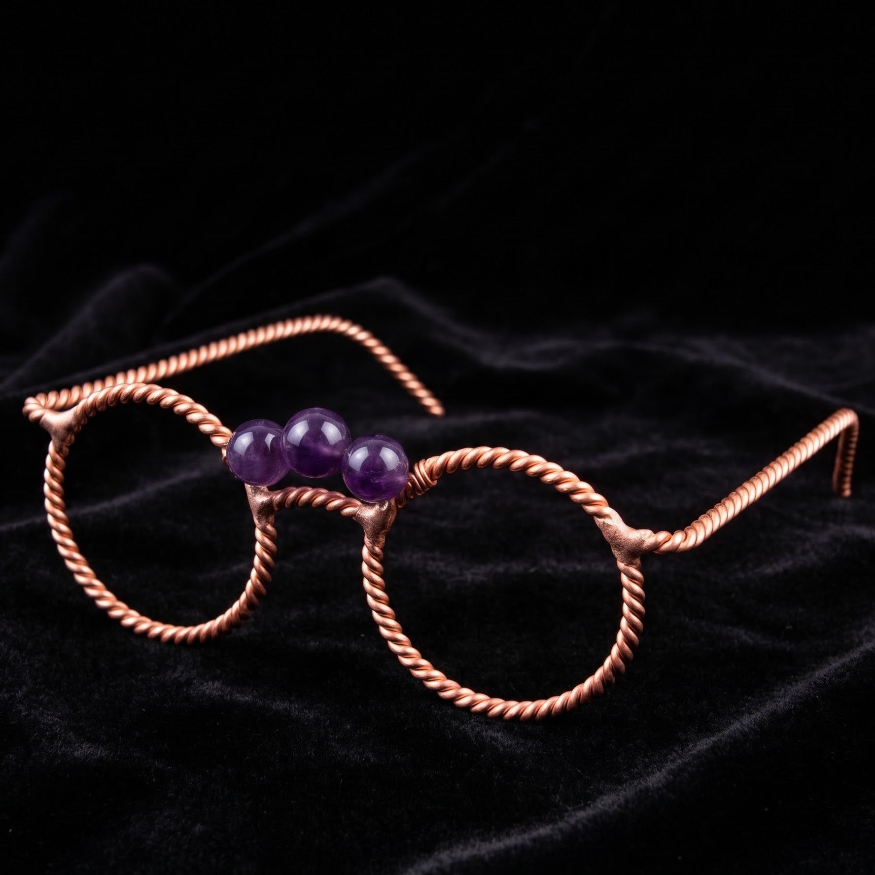 Handmade Copper Tensor Glasses V2 – Amethyst Point Edition (144 Hz, 177 Hz)