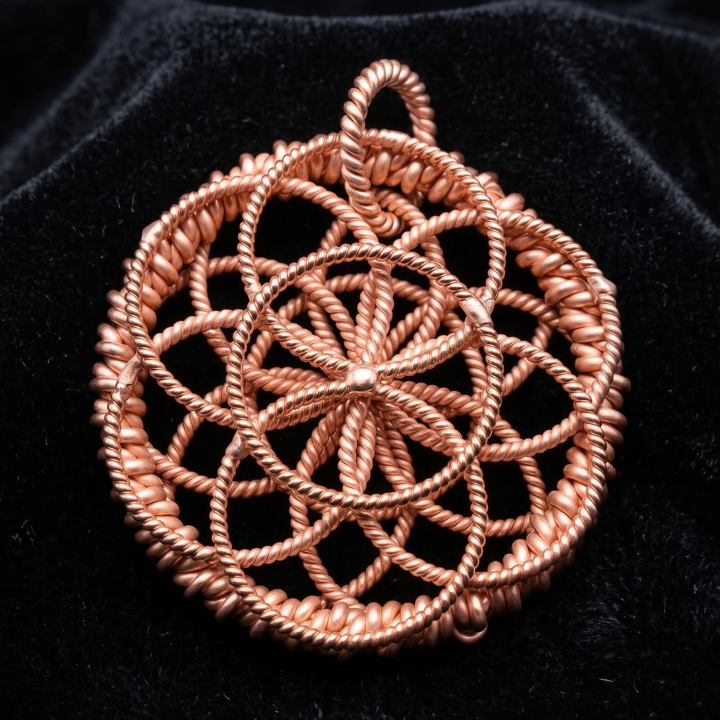 Flower of Life Copper Pendant Necklace V5 - Handmade Sacred Geometry Jewelry