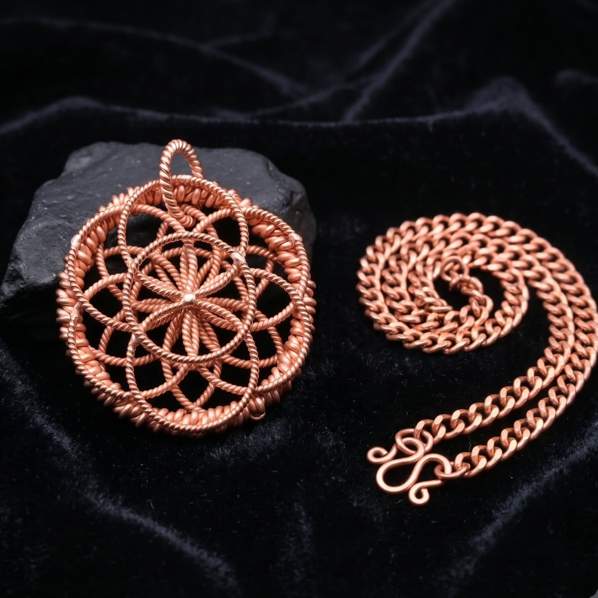 Flower of Life Copper Pendant Necklace V5 - Handmade Sacred Geometry Jewelry