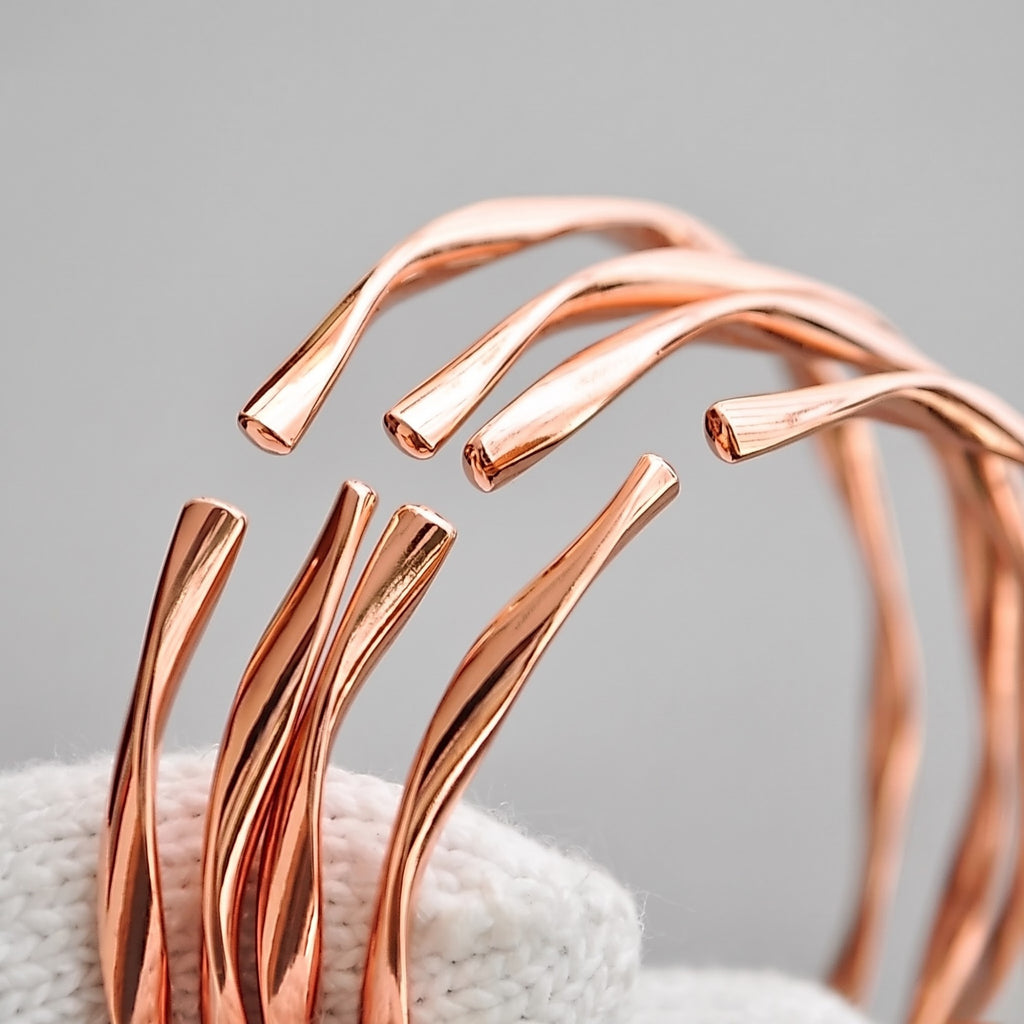 Handmade Faceted Pure Copper Cuff Bracelet – Elegant Twisted Design