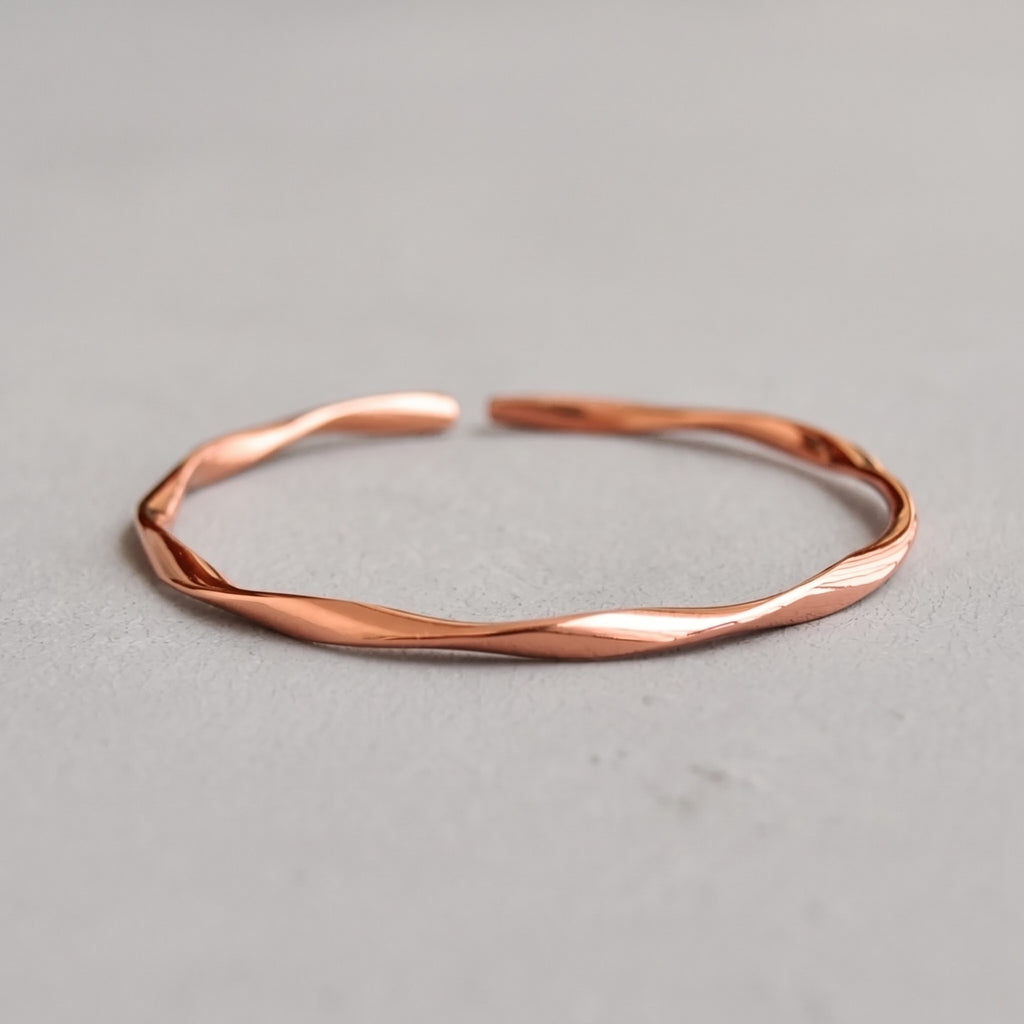 Handmade Faceted Pure Copper Cuff Bracelet – Elegant Twisted Design