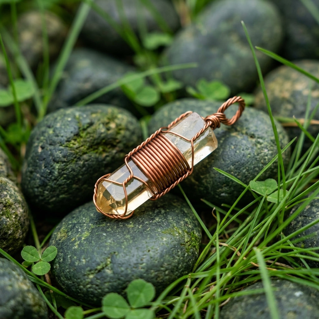 Citrine Point — Copper Wire Wrap Pendant